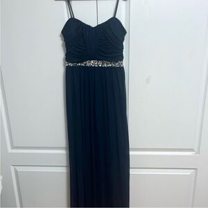 Strapless Navy Formal Evening Gown/Prom Dress with Embellished Waistline Size 13